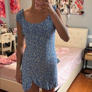 Floral Blue Dress With Open back